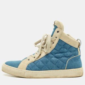 Balmain Size 44 Blue Denim And Suede High Top Sneakers